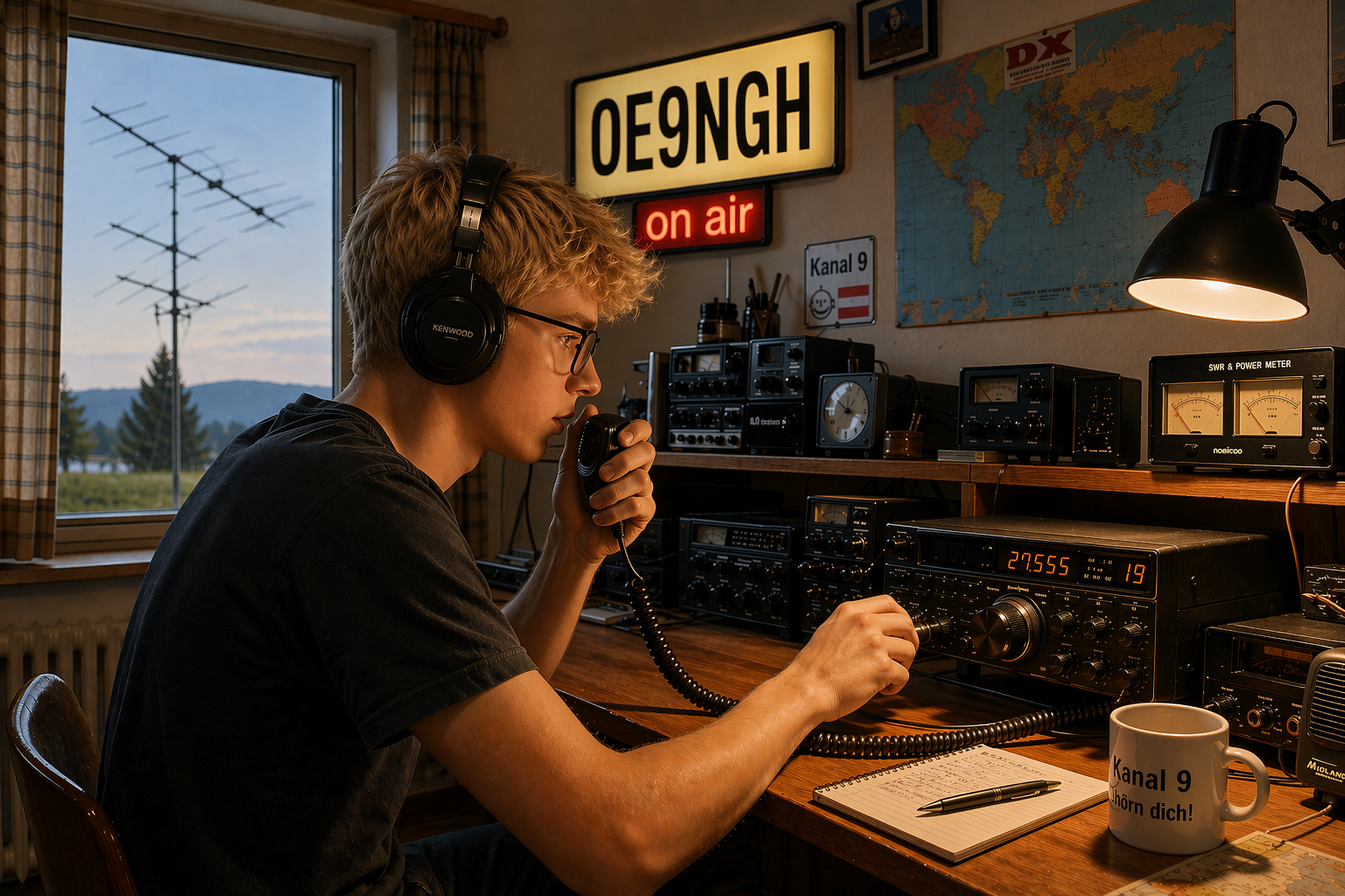 Junger Amateurfunker bei der Ausübung seines Hobbys